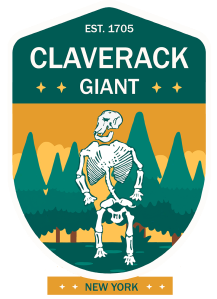 Claverack Giant patch logo with mastodon bones reassembled in human shape: image by S L Johnson